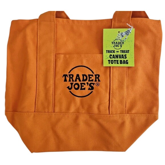 Trader Joes Mini Halloween Canvas Tote Bag 2 Piece Set ORANGE AND BLACK NWT - Picture 3 of 6